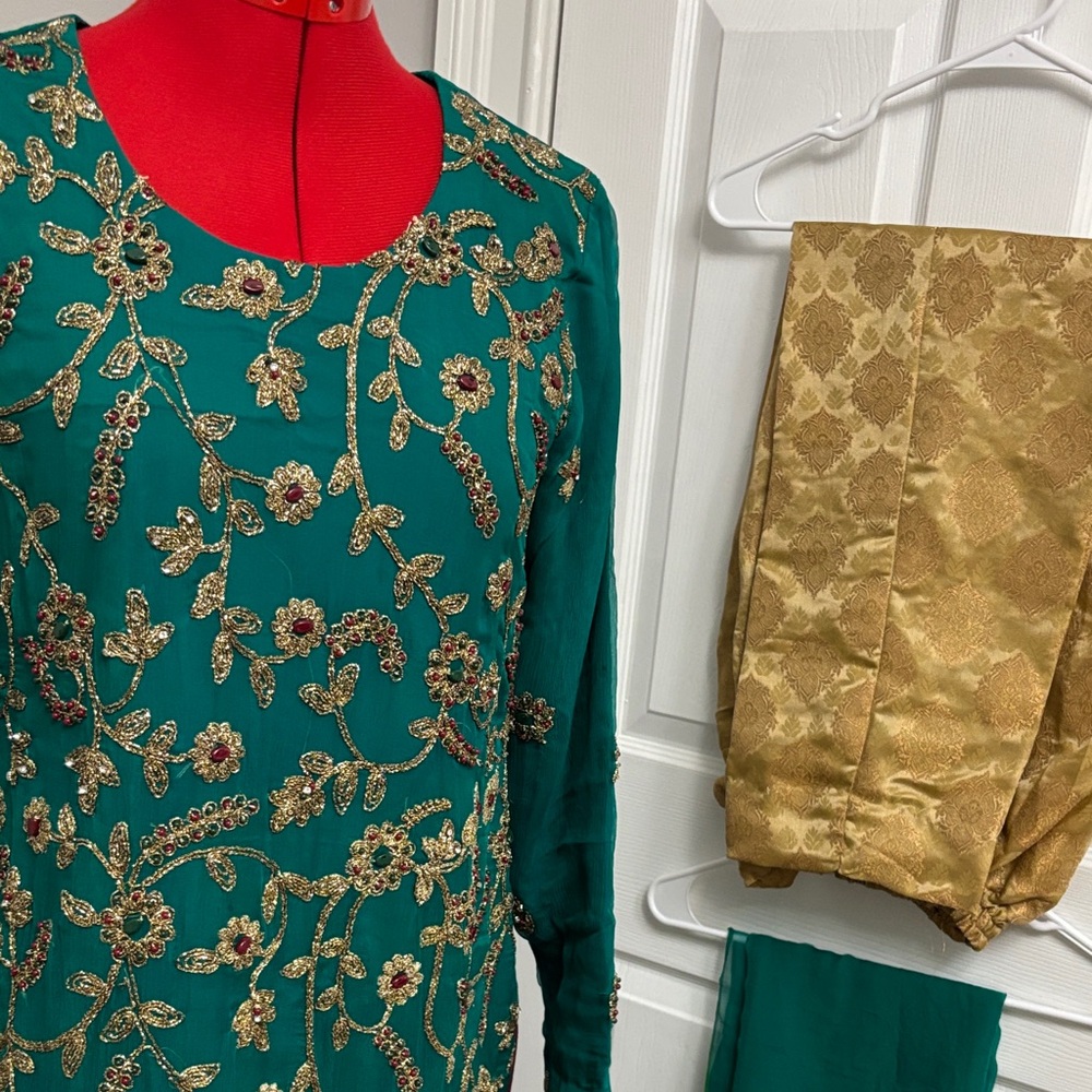 Embellished Teal Tunic with Gold Embroidery